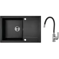 Kuchinox Évier en granit noir avec mitigeur et siphon 44x67 cm Hunter