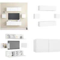 vidaXL 6 pcs. Ensemble d'armoires TV Blanc Bois composite - Ensemble d'armoires TV - Ensemble d'armoires TV suspendues - Ensembles d'armoires TV suspendues