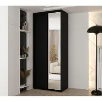 MINIO go for it , armoire VADO, 100x235,2x45 cm, 2 portes coulissantes (1 miroir), 6 étagères, 2 tringles métalliques coulissantes, noir mat