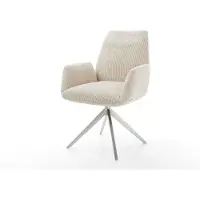 DELIFE Chaise-de-salle-à-manger Zoa-Flex côtelé beige vintage pied croisé large acier inoxydable brossé ressorts ensachés