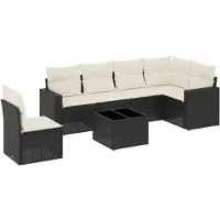 vidaXL Ensemble de salon de jardin 7 pièces avec coussins noir poly rotin