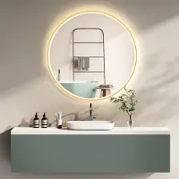 PonteSino HOKOB miroir de salle de bain antibuée rond 60cm avec cadre+interrupteur tactile+alternance lumière blanc chaud-blanc froid-neutre avec interrupteur tactile et mural activable