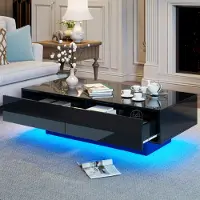 MODFU Table basse 115x55x34 cm – Finition haute brillance – 2 tiroirs – Noir