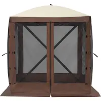 SucceBuy Tente Pavillon Pop-Up, protection solaire à 4 côtés avec panneaux pare-vue amovibles et fenêtres en filet, tente pare-vue à montage rapide de 6 x 6 pieds avec moustiquaire, marron