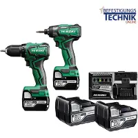 HiKOKI Pack de 2 outils Perceuse Visseuse 55 Nm + Visseuse à choc 140 Nm KC18DDWAZ 18V 5Ah Brushless avec 2 Batteries et HitCase