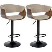 CLP lot de 2 tabourets de bar Vestal, couleur:noyer/crème, matériau de base:tissu