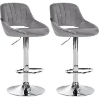 CLP lot de 2 tabourets de bar Milet velours, couleur:gris foncé, matériaux du piètement:métal chromé