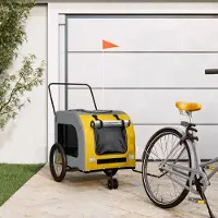 Prolenta Maison Exclusive - Remorque pour vélo, pour chiens, jaune et grise. Fabriquée en tissu Oxford et en fer