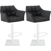 CLP - Ensemble de 2 tabourets de bar Damaso, revêtus de tissu, pivotants et réglables en hauteur, jusqu'à 240 kg. Couleur : gris foncé. Structure : blanche