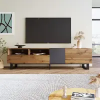 OKWISH Meuble TV 180 cm - Bois avec 2 Compartiments et 2 Tiroirs - Naturel et Noir