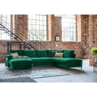 Miuform Lofty Lilly - Canapé d'angle avec fonction lit et coffre de lit U-FORM DROITE - 303 x 197 cm - Velours vert bouteille - Canapé-lit Canapé
