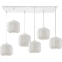 Light11 HOME Lampe à suspendre Riffle Blanc 6 flammes avec abat-jour cylindrique blanc E27