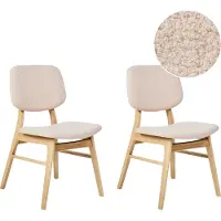 Beliani Lot de 2 chaises de salle à manger marron clair/beige, structure en bois d'hévéa, dossier rembourré, sans accoudoirs, style rétro, cuisine, salle à manger