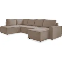 Miuform Brave Dave - Canapé d'angle avec fonction lit et coffre de lit U-FORM GAUCHE - 322x194cm - Beige foncé - Canapé-lit Canapé