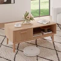 UnboxG table basse, table de salon, espace de rangement et tiroir, montage facile, table basse en bois, table d'appoint, couleur bois, 100 x 50 x 43 cm
