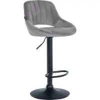 CLP Tabouret Milet, revêtement en velours, réglable en hauteur, pivotant, avec dossier | Couleur : gris foncé, structure : noir