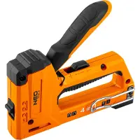 Neo Agrafeuse pour meubles, Agrafeuse manuelle, Agrafeuse à outils multifonctionnelle, 4 en 1, 6-14 mm, pour agrafes type J, G, L, E, corps en aluminium, poignée profilée recouverte de plastique