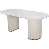 FURNLUX Table de salle à manger Modig Marbre Blanc Et Crème Blanc Et Or 180cm / Couleur principale : Blanc / Dimensions : 180 x 75 x 90 cm