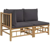 Syfax Salon de jardin 2 pcs avec coussins gris foncé bambou