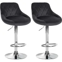 CLP lot de 2 tabourets de bar Lazio velours, couleur:gris foncé, piètement couleur:chrome