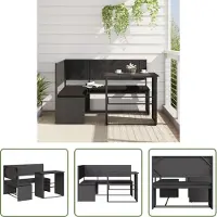 The Living Store Canapé de jardin en L avec table et coussins Noir Poly Rattan