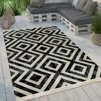 Paco Home Tapis d'extérieur moderne Motif losange Look vintage Tissage plat Résistant aux intempéries Taille 160 cm Rond