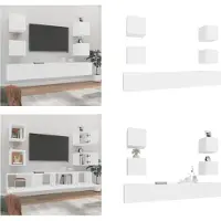 vidaXL 6 pcs. Ensemble d'armoires TV blanc en bois composite - Ensemble d'armoires TV - Ensemble d'armoires TV - Meuble-paroi