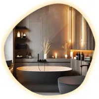 Wallfluent Miroir Asymétrique LED avec éclairage LED Illuminé mural Design 97x96 cm lumière chaude mural Miroir de maquillage de visagisme pour Entrée Séjour Bureau Salle de bain Couloir