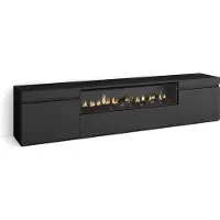 Skraut Home COZY Meuble TV, Banc Télé, 200x35x45cm, Pour les TV jusqu'à 80", Cheminée électrique, Noir
