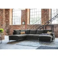 Miuform Lofty Lilly - Canapé d'angle avec fonction lit et coffre de lit U-FORM GAUCHE - 303 x 197 cm - Velours gris foncé - Canapé-lit Canapé