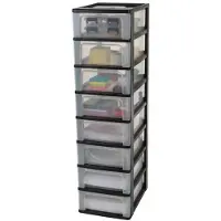 IRIS OHYAMA Tour De Rangement 8 Tiroirs - Noir Et Transparent - 56 L - 35,5 X 26 X 96 Cm