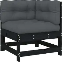 Syfax Canapé d'angle avec coussins noir bois de pin solide