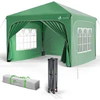VOUNOT Pavillon 3 x 3 m avec 4 panneaux latéraux et 4 sacs de sable, pavillon pliant pop-up, imperméable, tente de jardin pliante pour fêtes, vert