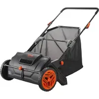 Vevor Balayeuse à Gazon 99 L Balai Ramasseur Herbes avec Sac de Collecte Largeur Balayage 53,5 cm Brosse Rotative Réglable en Hauteur Roues 25 cm pour Pelouse Jardin Feuilles Débris Secs 112x67x90 cm