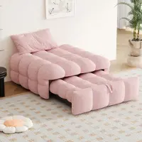 OKWISH Canapé Convertible 1 Place, Fauteuil Relax avec Lit Extensible, En Velours Teddy et Métal, 183 x 76 x 42 cm, Rose