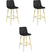 Leobert Tabouret Valora NADO en velours noir et pieds dorés, lot de 3 | Lot de 3 tabourets en velours noir et doré