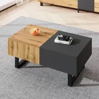 MODFU Table Basse - Design Moderne avec Rangement Caché et Coulissant - Structure en MDF - Bois et Noir - 155x55x40 cm