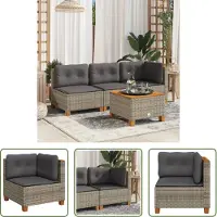 The Living Store Canapé d'angle de jardin avec coussins Gris Poly Rattan
