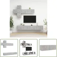 The Living Store 7 pcs. Ensemble de meubles TV gris béton bois composite
