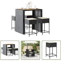 The Living Store Ensemble bar de jardin 5 pièces avec coussins Noir Poly rotin