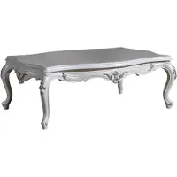 Casa Padrino Luxe Table basse baroque Blanc / Argent 125 x 85 x H. 47 cm - Table de salon rectangulaire en bois massif - Meubles baroques somptueux