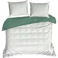 Eurofirany | Literie - Parure de lit - 160 x 200 - Satin de coton - blanc et vert - Linge de lit - Motif à rayures