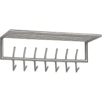 Wohnling Portemanteau mural métal argenté 74,5x29x30 cm Portemanteau d'entrée avec étagère Barre à crochets Panneau mural acier Portemanteau mural avec porte-chapeaux Barre de penderie