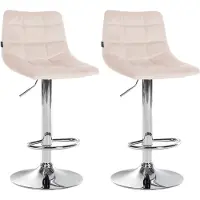 CLP lot de 2 tabourets de bar Jerry velours, couleur:beige, piètement couleur:chrome