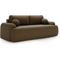 Bettso Canapé CLOUDY | Bouclé / Tissu Teddy Marron | Fonction sommeil & Suspensions ondulées | Coussins boules inclus | 260 cm