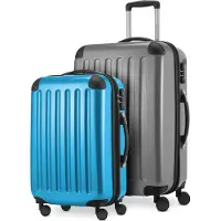 Hauptstadtkoffer Alex - Lot de 2 bagages à main + valise moyenne, set de valises de réserve Trolleys coque dure polycarbonate brillant,argent-bleu cyan