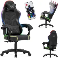 Huzaro Chaise de jeu Force 2.7 Carbon Black RGB - chaise pivotante ergonomique en velours avec dossier réglable, coussin lombaire, appui-tête et éclairage RGB