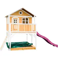 Axi Marc Maison Enfant Avec Bac À Sable & Toboggan Rose | Aire De Jeux Pour L'Extérieur En Marron & Blanc | Maisonnette / Cabane De Jeu En Bois