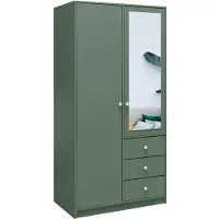 Bettso Armoire battante , modèle RAINBOW II, 100 cm, vert bouteille, avec 2 portes, 3 tiroirs et miroir. Armoire de couloir, armoire de chambre