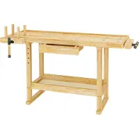 Wiltec Établi de travail – en Hévéa/Rubberwood – 45 x 49 x 86 cm – avec Tiroir, espace de rangement, pince et crochet d’établi – Pour aménagement, cousure – Banc de rabotage
